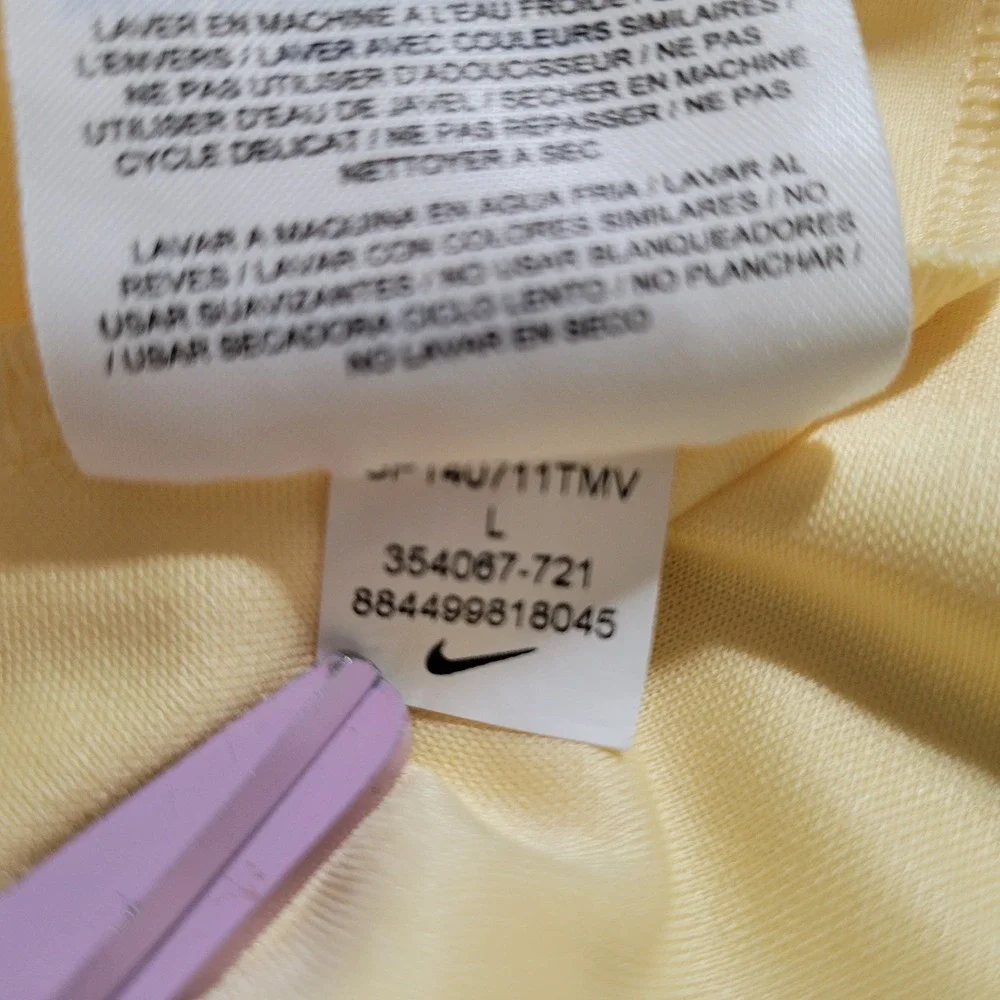 Nike Golf‎ Polo Shirt Womens Large Yellow  V Neck Dri-FIT Woodchuck Hard Cider